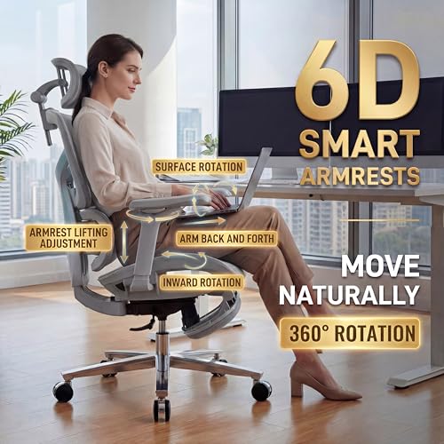 Image of Ergonomic Office Chair with Footrest & Massage Lumbar Support - Adjustable Seat Depth & Back Height Reclining Big and Tall 400LBS Mesh Chair, 4D Headrest & 6D Armrests, for Home Office /Gaming(Gray)