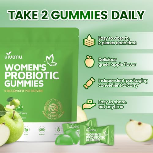 Image of VivoNu Viginal Probiotic for Women, Women Probiotic Gummies, Feminine Balance Gummies, Green Apple Probiotics for Woman Vaginigal Health, Yeast Ph Balance