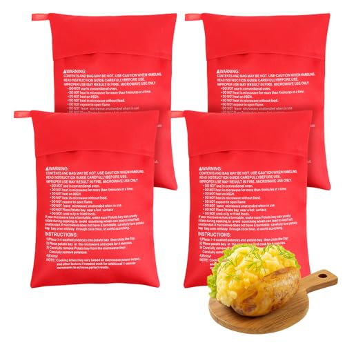 Bewudy 4 bolsas reutilizables para hornear papas en microondas, bolsa de microondas de papas horneadas, 9.84 x 7.4 pulgadas, bolsa para hornear microondas, perfecta para patatas horneadas, batatas