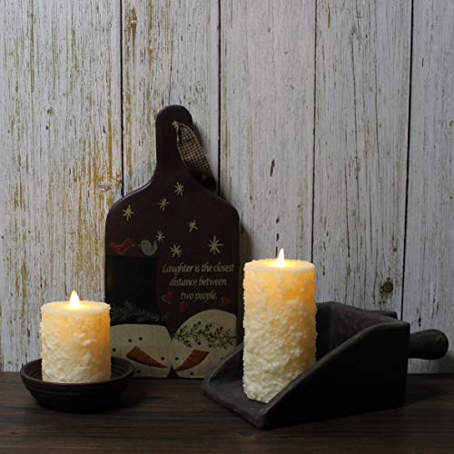 Image of CVHOMEDECO Rustic Textured LED Pillar Candles, Ivory, Set of 2 | Flameless Battery Operated, Timer and Remote Control, Farmhouse Real Wax, Flickering Dancing Flame, H 6 & 4 Inch