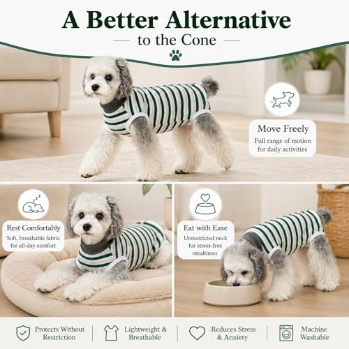 Image of Dog Surgery Recovery Suits, Sleeveless Dog Recovery Suit Female, E-Collar & Cone Alternative Surgical Suit for Small and Medium Dogs After Surgery, Striped Dog Onesie Pajamas