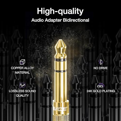 Image of Gold Plated 3.5mm Female to 6.5mm Male Headphone Audio Stereo Adapter Plug Converter Jack for Electric Guitar, Amplifier, Piano, Keyboard, etc (Pack of 2)