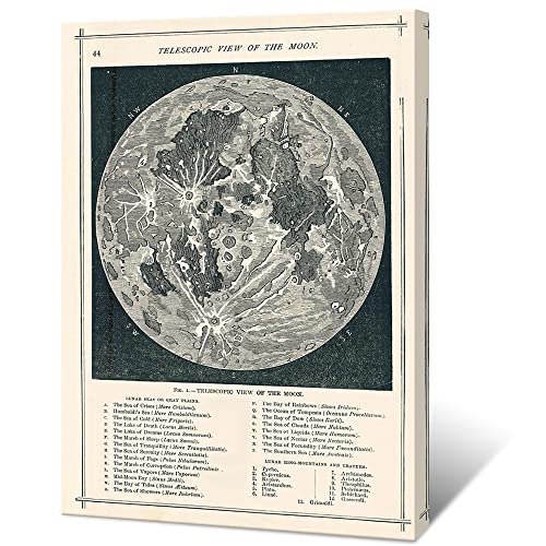 Moon Map Surfaces Canvas Wall Art Space Star Educational Poster Universe Astronomy Prints Painting Moon World Map Picture Vintage Minimalist Astrology Wall Decor For Bedroom 12X16In Unframed #TOP28