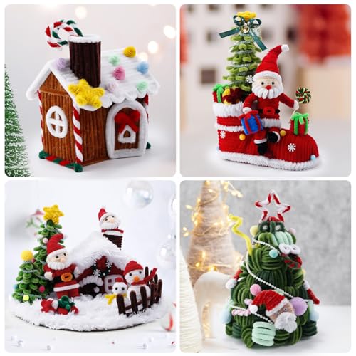 Image of Caydo 300 Pieces Christmas Pipe Cleaners Craft, 3 Colors Chenille Stems