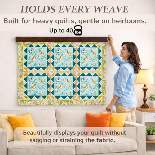 Image of DACRI HOME 36-Inch Quilt Hanger for Wall Display, Solid Teak Quilt Rack
