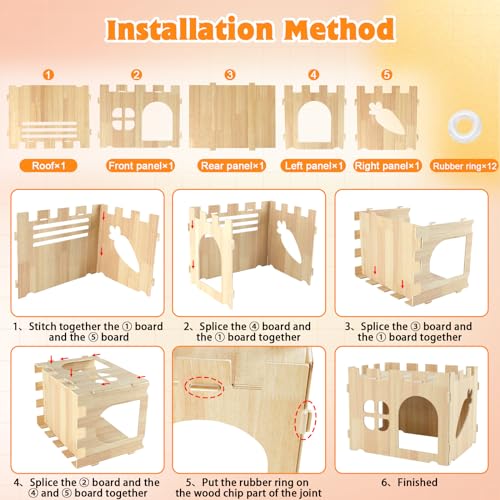 YUEPET Castelo de coelho de madeira, esconderijo de coelho e casa de coelho removível, esconderijo i