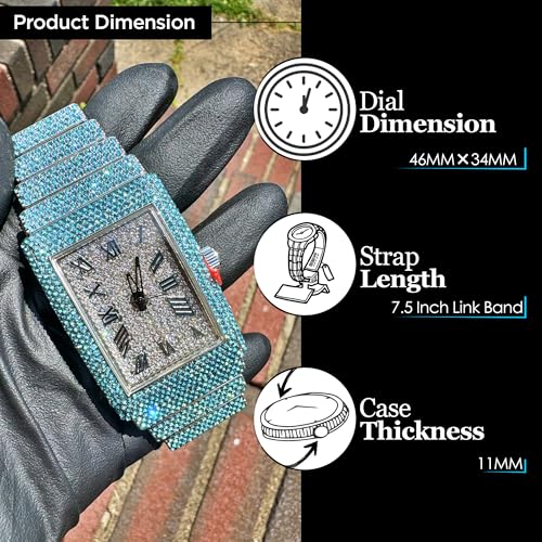 Unisex Full Iced Bling Out Luxury Fashion Lab Diamond CZ Round Quartz Movement White Gold Plated Celebrity Party Pink Watch - Gift Box2