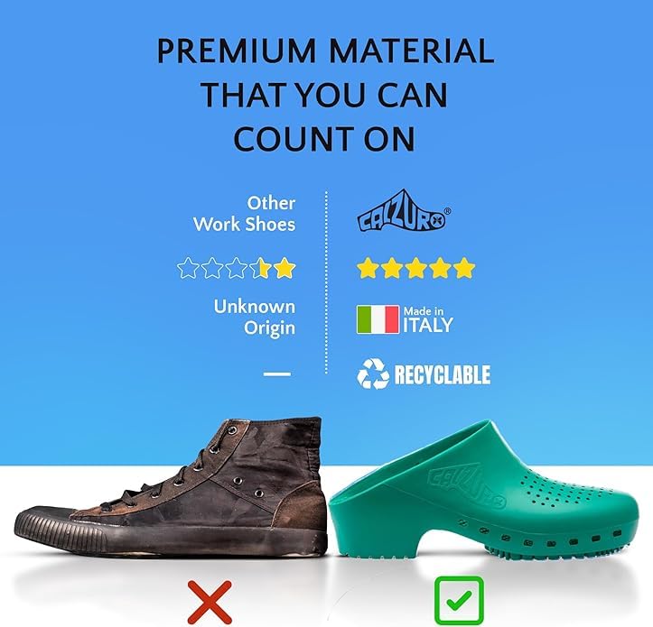 Image of CALZURO Classic Work Clogs with Holes - Unisex Work Clogs for Women and Men - Non Slip Shoes - Autoclavable Rubber Kitchen Shoes and Nursing Clogs