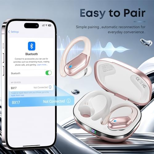 Wireless Earbuds, Sports Bluetooth Headphones, Noise Canceling Ear Buds with 80hr Playtime, LED Power Display, IPX7 Waterproof Earphones for Gym/Workout Rose Gold - 3