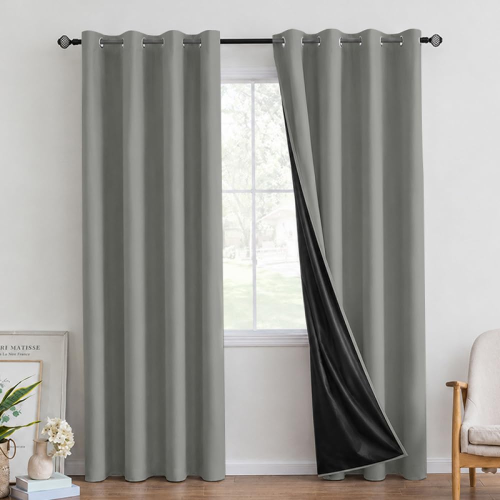 Tende Termoisolanti Morbide, Per Soggiorno E Camera Da Letto Moderne Tende Per La Privacy E Bloccare La Luce Elegante Complemento D'arredo,2 Pannelli-Gray||W52*L63/132 * 160cm