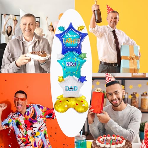 Image of Father's Day Standing Balloon - Extra Large 62 Inch DAD Foil Balloon for Party Decorations, Blue Dear Father's Day Aluminum Balloonns for Birthday Celebrations Happy Father's Day-1PC