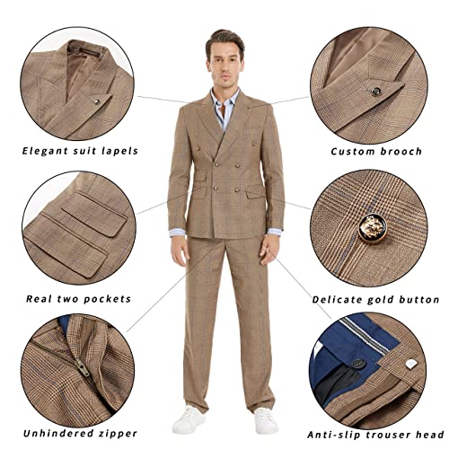 Men’s 2 Piece Suits Slim Fit Plaid Double Breasted Blazer and Pants Set Wedding Party Tuxedo3