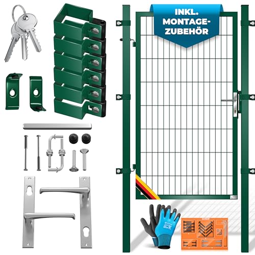 KESSER® Gartentor Premium Gartentür aus Metall verzinktem Stahl, Gartentür für Stabmattenzau Zauntor, Hoftor, inkl. Pfosten mit Schloss Türklinke und Schlüssel, 160 x 106cm Grün