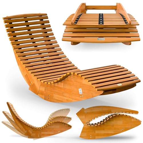 Casaria® Chaise Longue à Bascule en Bois d'acacia certifié FSC® - Transat de Jardin Pliable, Bain de Soleil pour Sauna intérieur Exterieur, Charge 160kg