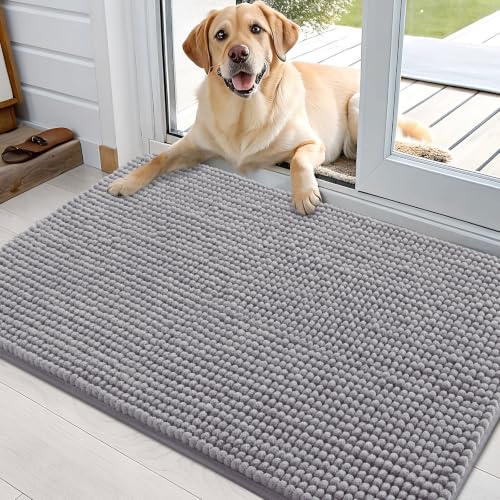 Image of OLANLY Dog Door Mat for Muddy Paws 36x24, Absorbent Chenille Mud Doormat