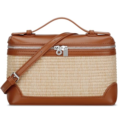 KKXIU Straw Crossbody Bags for Women,Top Handle Beach Bag & Clutch Raffia Summer Purse Shoulder Handbags with Adjustable Belt