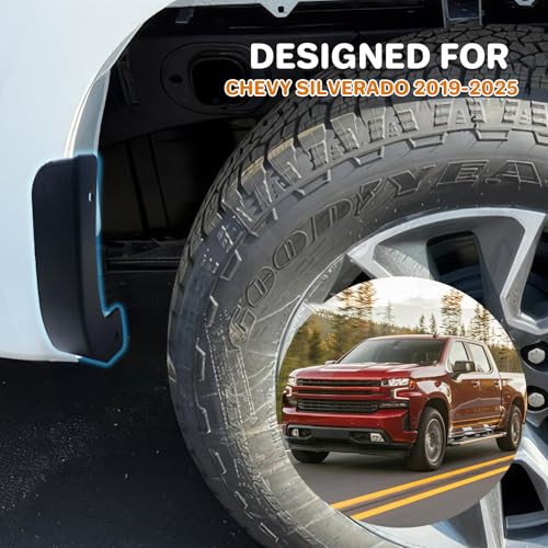 Image of Mud Flap Delete Fit for Chevy Silverado 2019-2026,Mud Guards Compatible with Chevrolet Silverado 1500 Accessories, Easy Install,Without Drilling,Includes Front and Rear Mud Guard Set (4pcs-Set)