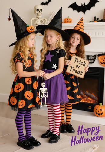 Zando Halloween Tights Girls 6-8 Years - Striped Tights Christmas for Ultra-Soft Cable Knit Leggings for Halloween Parties2