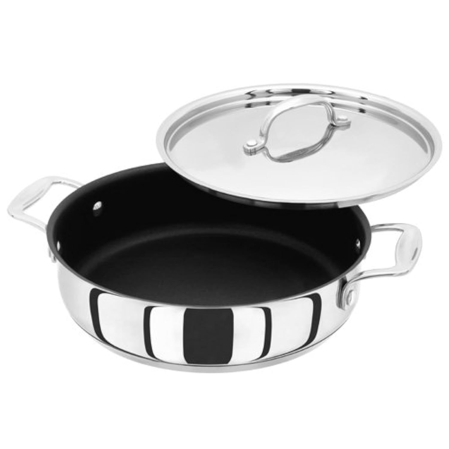 Stellar Profile Stainless Steel Non-Stick Shallow Casserole Pan with Lid 24cm, Twin Handles, Induction Ready, Dishwasher Safe