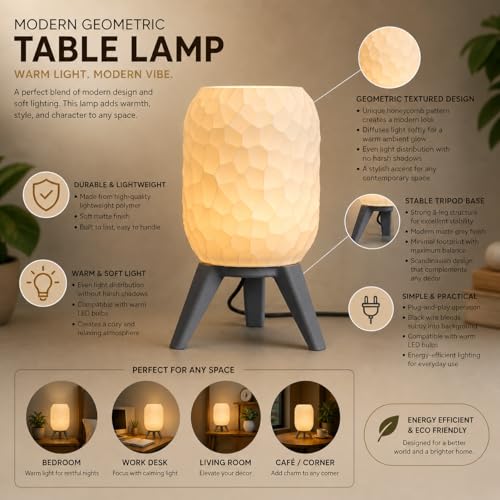 Image of Action Pro Table Lamp with Tripod Stand, Warm Light, Modern Bedside Lamp for Home & Bedroom (Design-2)