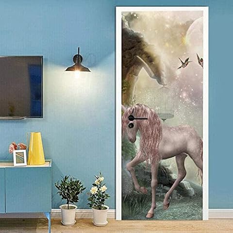 3D Unicorn Horse Door Sticker Mural Cover