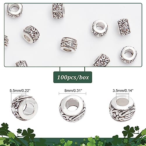Image of PH PandaHall 100pcs Large Hole Spacer Beads Tibetan Alloy Antique Silver European Rondelle Spacers for Bracelet Necklace DIY Jewelry Making, 8mm, Hole: 3.5mm