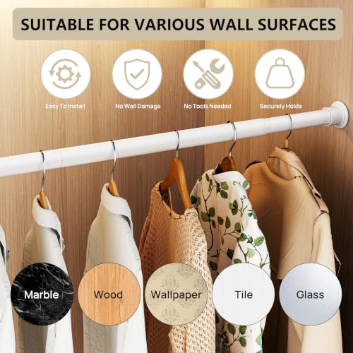 Image of Tension Curtain Rod by EZFurni, 28 to 42 Inch, Adjustable Curtain Rods No Drilling, Heavy Duty Tension Rod, Anti-Slip Spring Loaded Curtain Rods for Window, Closet, Door, White