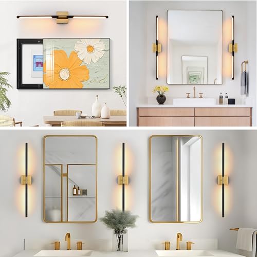 Image of TODOLUZ 36-Inch 5CCT 20W LED Bathroom Vanity Light Fixture, 2700K-5500K Wall Sconce Lighting with Rotatable Lamp Tube, Black & Brushed Brass