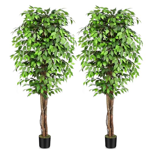 Keeplush 7ft Large Ficus Artificial Trees with Natural Curved Trunks, 84' Tall Lush Faux Tree for...