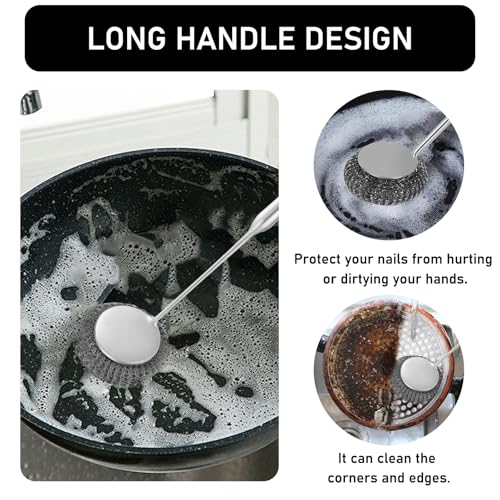 Image of Stainless Steel Wool Metal Wire Scrubber Sponge Scouring Pads, Silver | 7pcs