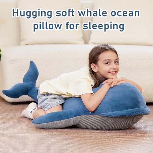 Image of Tezituor 43.3 inch Giant Whale Stuffed Animal, Large Realistic Blue Stuffed Whale Plush Ocean Toys Gift for Christmas Birthday, Hugging 4ft Soft Whale Plush Body Pillow for Girls Boys