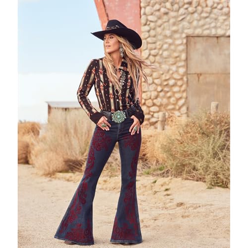 Wrangler® x Lainey Wilson Vintage Flocked Bell Bottom, Maroon Dark Wash, 29W x 32L4
