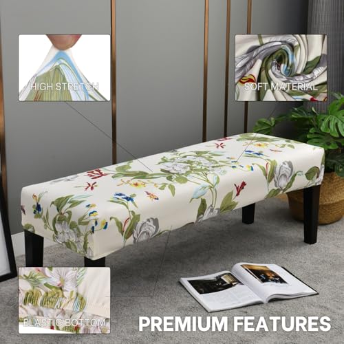 Image of SearchI Dining Bench Cover, Stretch Washable Long Bench Seat Covers, Rectangle Dining Table Bench Slipover for Dining Room, Living Room, Kitchen(Beige Flower)