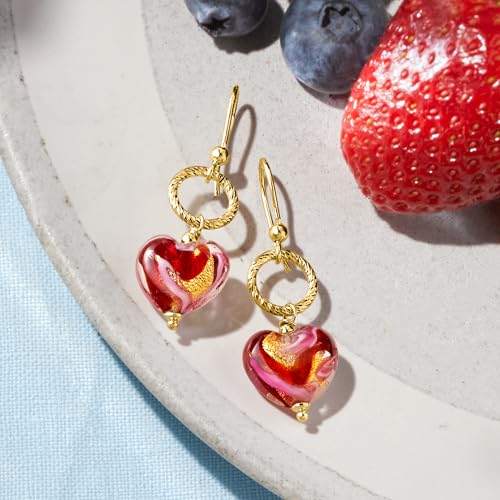 Ross-Simons Italian Red and Pink Murano Glass Heart Drop Earrings in 18kt Gold Over Sterling3