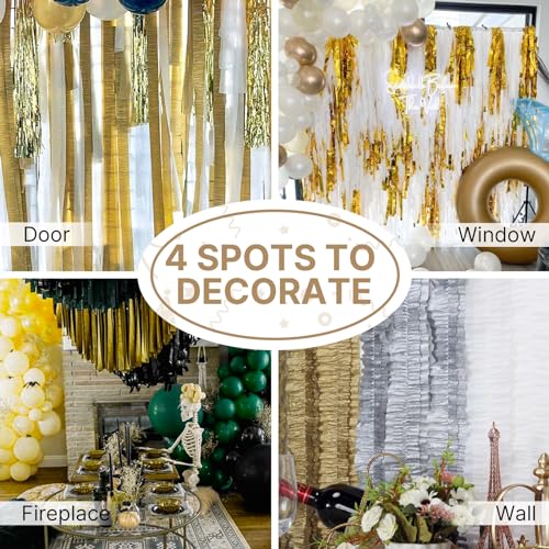 Image of PartyWoo Gold and Silver Crepe Paper Streamers 6 Rolls 492 ft Pack of Crepe Paper Rolls for Graduation Christmas New Year Wedding Baby Shower Birthday Party Decorations (1.8 Inch x 82 Ft /Rolls)