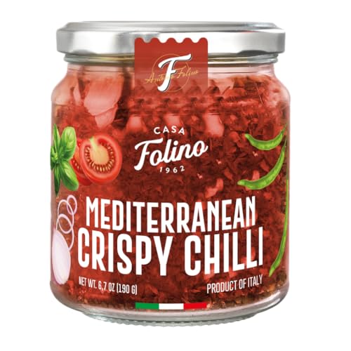 CasaFolino Mediterranean Crispy Chilli - Condimento Crujiente con Miel, Aceite de Oliva Virgen Extra y Especias Mediterráneas - Peperoncino Dulce y Picante - 190g