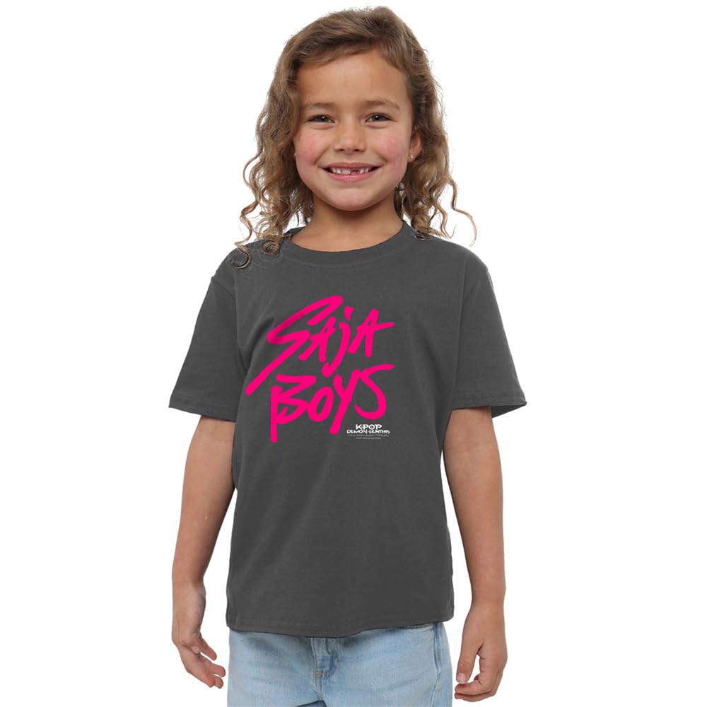 K-Pop Demon Hunters - Saja Boys Pink Logo Kids T-Shirt, Black