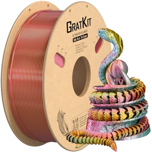Image of Gratkit Silk Tri-Color PLA Filament,Coextrusion PLA Filament 1.75mm, -0.03mm, 1KG /Roll, Silk PLA Blue & Gold & Red