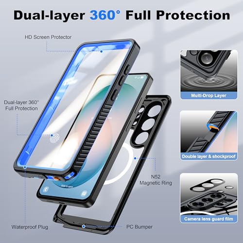 Image of ANTSHARE IP68 Waterproof Case for Samsung Galaxy S26 Ultra [2026] - MagSafe Compatible, Built-in Screen /Lens Protector - Shockproof Full Body Protection for Swimming /Outdoor, Blue /Clear