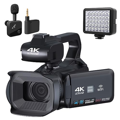 fWJ 60FPS 4K Vlog rfIJ 64MP ʐ^rfIJCuXg[~O 18X Y[ AF fW^R[_[ 4" ]^b`XN[ ^Ŏ^тȒP(NO SD Card,Wireless MIC Light)