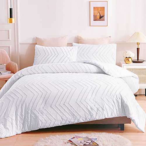 A Nice Night Jacquard, Tufts Style,Embroidery Shabby Chic, Tufted Accent Shabby Chic Comforter Set, Soft and Durable Bedding Set for All Seasons (White, Full/Queen(88"x88"))