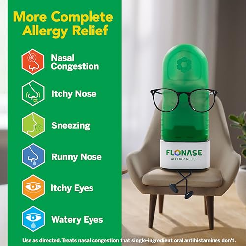 Image of Flonase Allergy Relief Nasal Spray, 24-Hour Non-Drowsy Multi-Symptom Relief 144 Sprays, Bonus Pack of Tissues