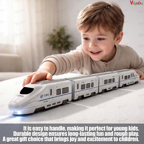 Image of VikriDA Remote Control Kids Express Train Toy with Lights & Sounds Also one Free Rechargeable Batteries EMU Electric Train Model for Boys and Girls - White