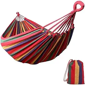 ADVENTURE ALLEY Hammock Large Hanging Lounger Cotton 2 People XXL Double Hammock Load Capacity up to 150 kg Portable with Carry Bag for Patio Yard Garden Red