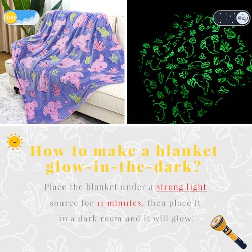 Image of Cute Axolotl Blanket Glow in The Dark Blanket Axolotl Gifts Toys for Girls Birthday Axolotl Room Decor 60 inchx80 inch