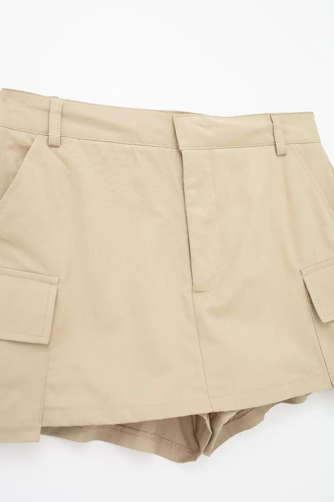 Pantalones cortos de cintura alta para mujer, caqui, M