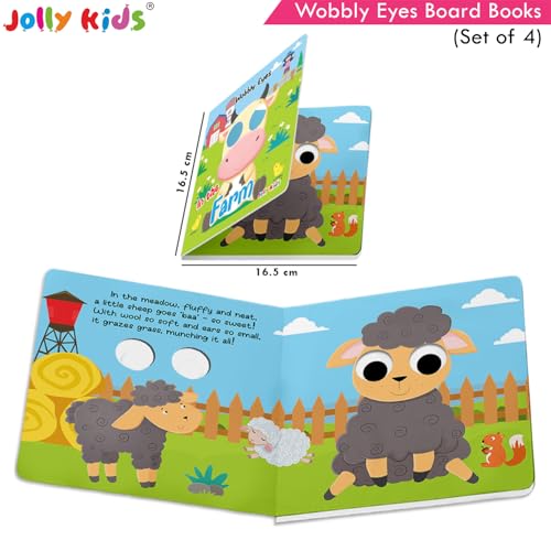 Image of Jolly Kids Wobbly Eyes Board Books Set of 4 | Interactive Animal Story Books for Toddlers & Kids | Jungle, Farm, Dinosaur & Sea Creature Rhyming Books | Hardbound Early Learning Educational Picture Books