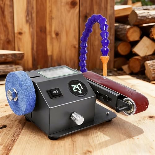 Levigatrice elettrica da banco, mini affilatrice da 350 W, regolazione della velocità da 0 a 13000 giri/min, con 10 nastri abrasivi, molatura multiangolare da 0 a 90°, per molatura e lucidatura di met