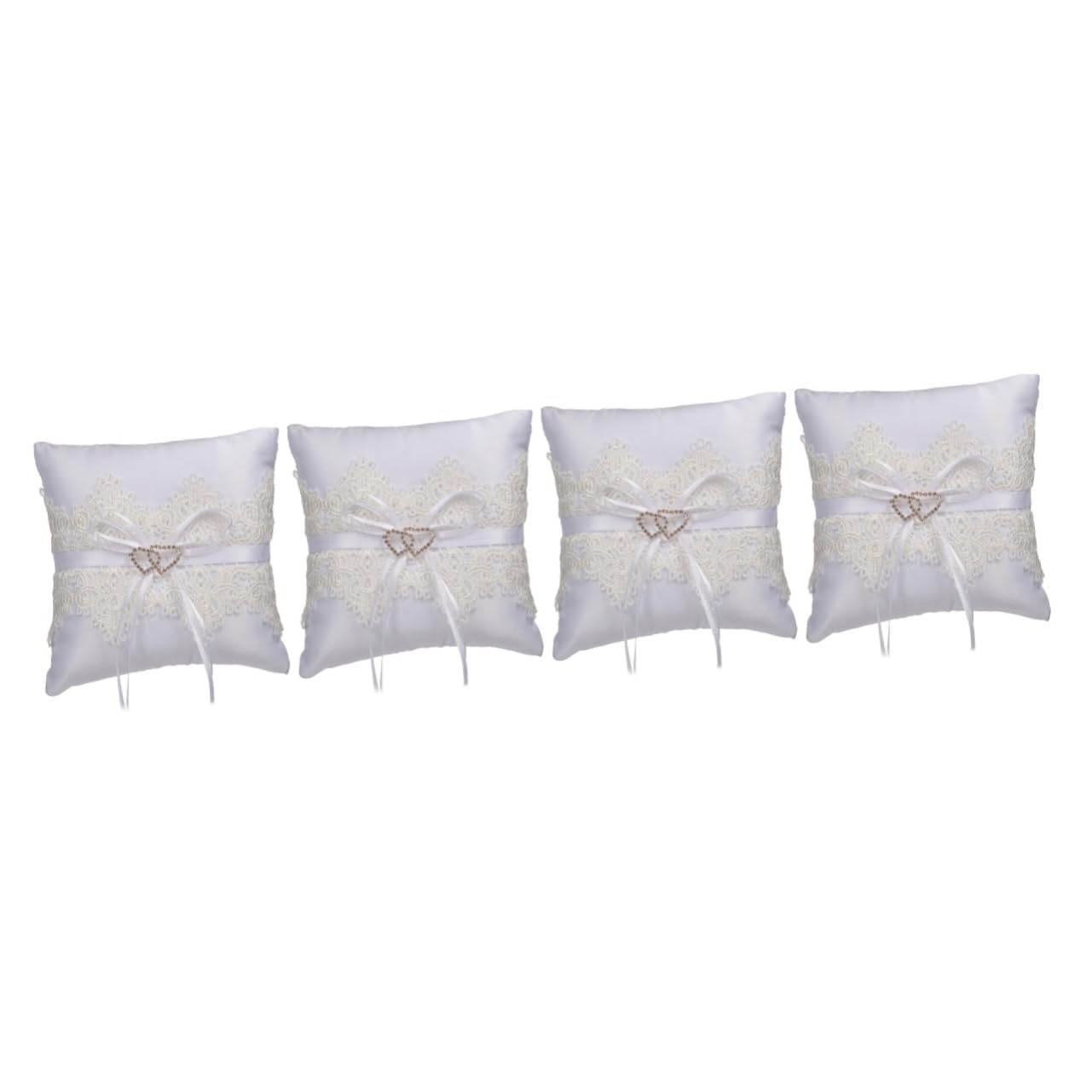 Cabilock 4stücke Hochzeitsringkissen Weißem Satin Mit Eleganter Spitze Und Ribbons Dekoratives Ringkissen Für Trauringe Für Zeremonien Und Verlobungen