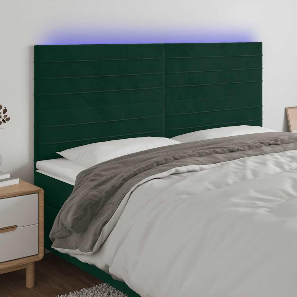 Zagłówek LED, ciemnozielony, 160 x 5 x 118/128 cm, aksamitna tapicerka, regulacja wysokości, z możliwością przycięcia, do sypialni, zagłówek łóżka